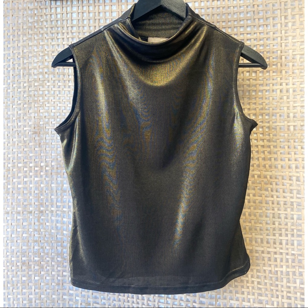 NWT cdw Creative Design Works 90's Size Small Gold Metallic Cowl Neck Blouse
